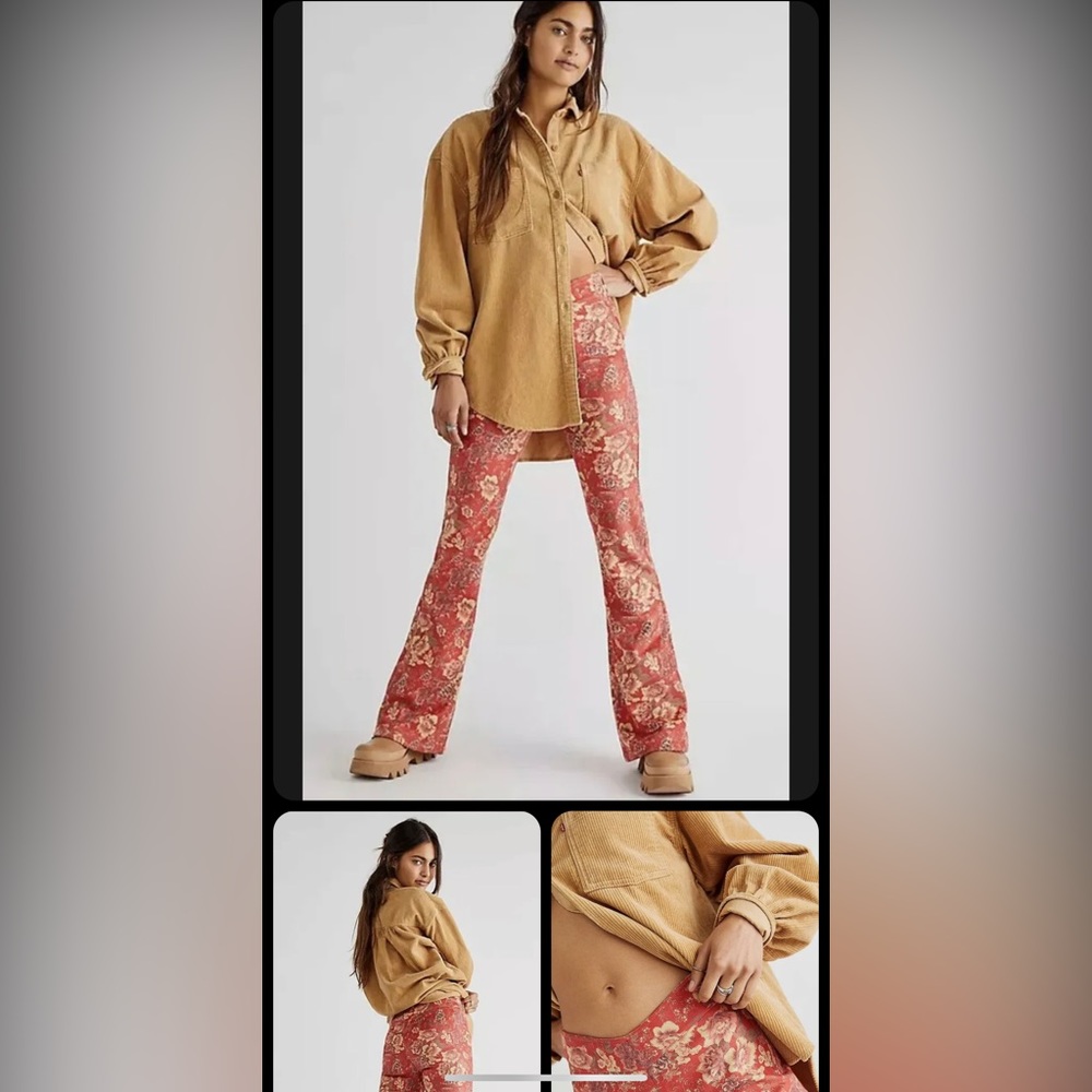 NWT  Free People House Party Printed Vegan Suede Flare Leg Pants Size 27